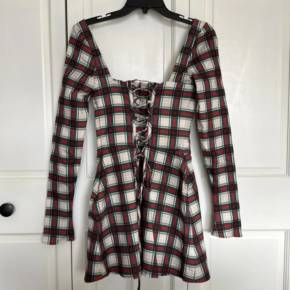 House of CB Malika Red Tartan Corset Mini Dress Women’s Size Medium - Picture 9 of 16